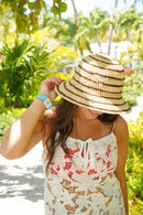 Brown Stripe Raffia Bucket Hat