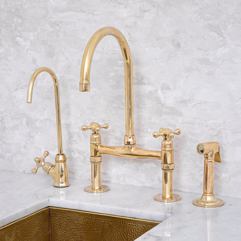 Elegant Unlacquered Brass Bridge-Style Kitchen Faucet - BRASSMA