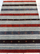 Hand-Knotted Indo-Gabbeh Wool & Bamboo Rug – 5'2" x 7' – Durable Striped Design