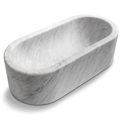 Imperial White Marble Bathtub Hand-carved from Solid Marble Block (W)32" (L)70" (H)20"