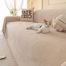 Embossed Leaf Pattern Couch Cover Throw Blanket, Japandi Furniture Cover Protector
