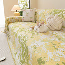 Chenille Throw Blanket Sofa Cover, Abstract Watercolor Couch Cover with Tassel Fringe