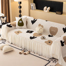 Retro Floral Sofa Cover with Sheer Ruffle Skirt, Decorative Sofa Protector Cover