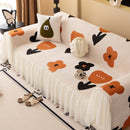 Retro Floral Sofa Cover with Sheer Ruffle Skirt, Decorative Sofa Protector Cover