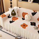 Retro Floral Sofa Cover with Sheer Ruffle Skirt, Decorative Sofa Protector Cover