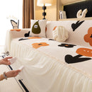 Retro Floral Sofa Cover with Sheer Ruffle Skirt, Decorative Sofa Protector Cover