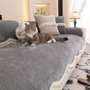 Chenille Sofa Cover Towel – Non-Slip, Washable Pets Couch Protector with Tassels