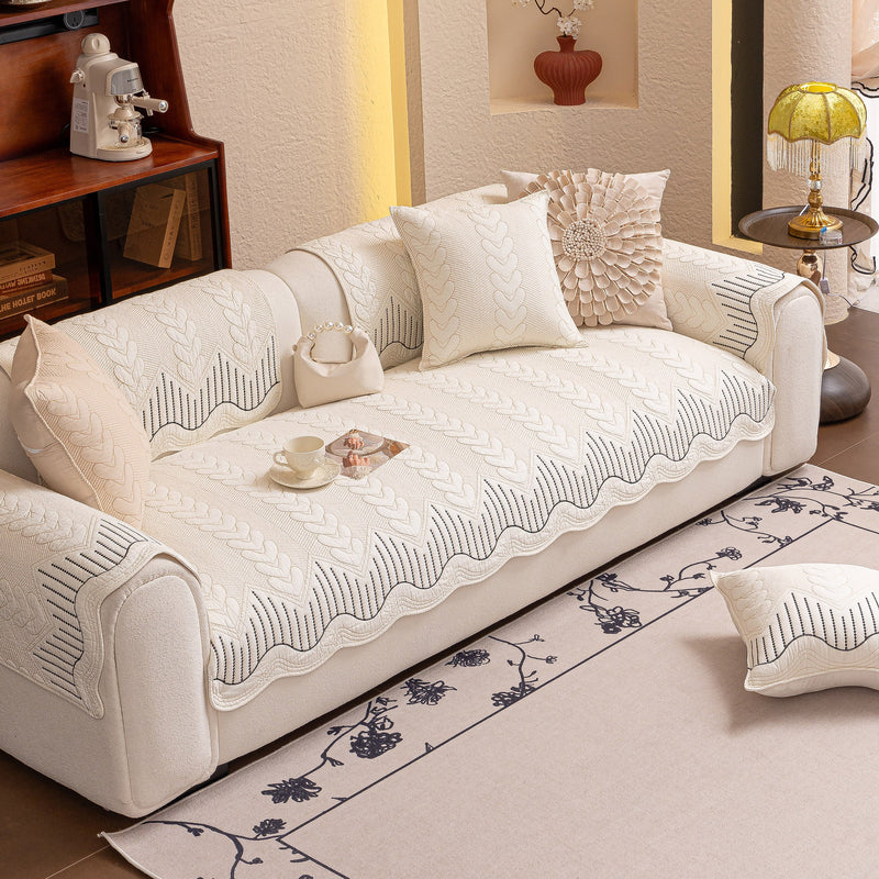 3D Quilted Thick Cotton Sofa Cover Non-Slip Couch Throw for Fabric & Leather Sofas