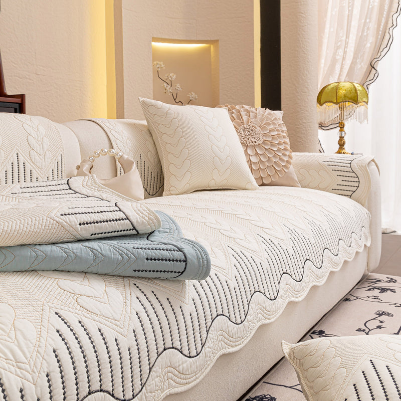3D Quilted Thick Cotton Sofa Cover Non-Slip Couch Throw for Fabric & Leather Sofas