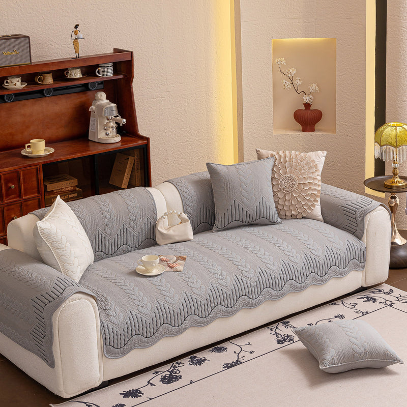 3D Quilted Thick Cotton Sofa Cover Non-Slip Couch Throw for Fabric & Leather Sofas