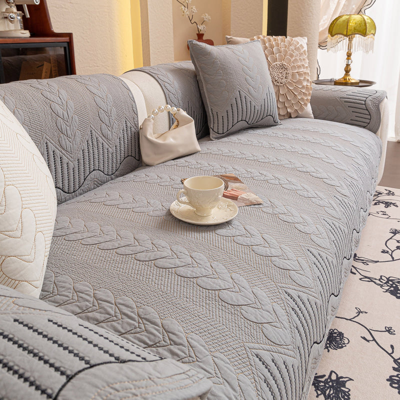 3D Quilted Thick Cotton Sofa Cover Non-Slip Couch Throw for Fabric & Leather Sofas