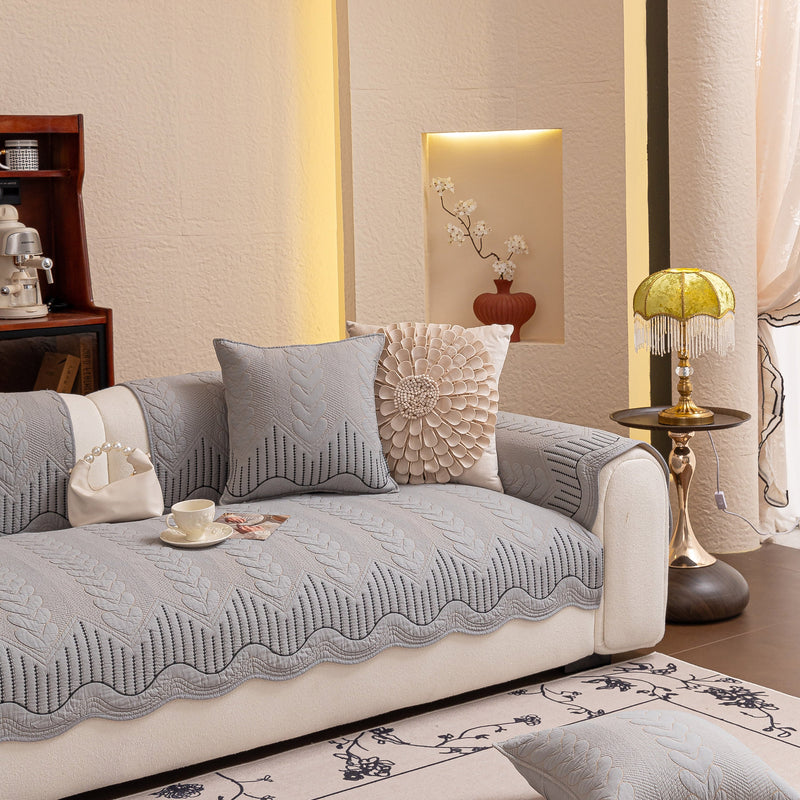 3D Quilted Thick Cotton Sofa Cover Non-Slip Couch Throw for Fabric & Leather Sofas