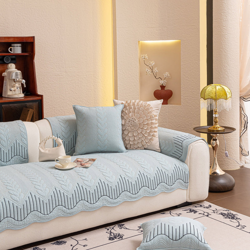 3D Quilted Thick Cotton Sofa Cover Non-Slip Couch Throw for Fabric & Leather Sofas
