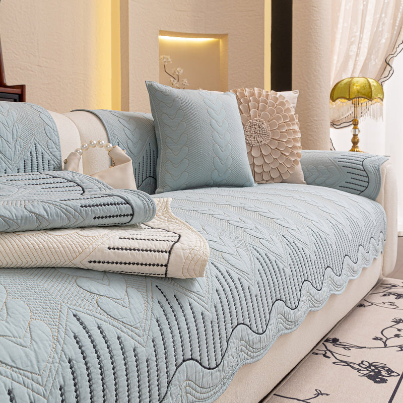 3D Quilted Thick Cotton Sofa Cover Non-Slip Couch Throw for Fabric & Leather Sofas