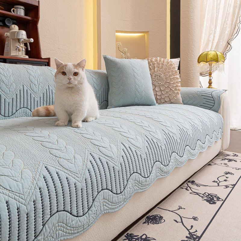 3D Quilted Thick Cotton Sofa Cover Non-Slip Couch Throw for Fabric & Leather Sofas
