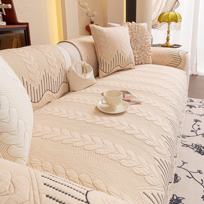 3D Quilted Thick Cotton Sofa Cover Non-Slip Couch Throw for Fabric & Leather Sofas