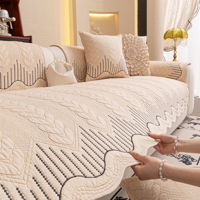 3D Quilted Thick Cotton Sofa Cover Non-Slip Couch Throw for Fabric & Leather Sofas