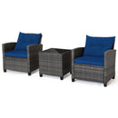 3 Pieces Outdoor Wicker Conversation Set with Tempered Glass Tabletop by LJGDeals