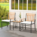 3 Pieces Outdoor Furniture Set Acacia Wood Patio Conversation Set with Cushions-White by LJGDeals