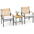 3 Pieces Outdoor Furniture Set Acacia Wood Patio Conversation Set with Cushions-White by LJGDeals