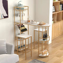 3 Pieces Bar Table Set with Storage Shelves and Wine Rack-Golden by LJGDeals