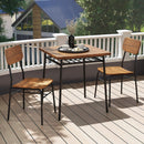 3 Piece Dining Table Set for 2 Wood Square Table with Metal Frame-Brown