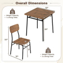 3 Piece Dining Table Set for 2 Wood Square Table with Metal Frame-Brown by LJGDeals
