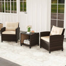 3 Piece Patio Sofa Set Wicker Chairs and Coffee Table with Storage-Beige by LJGDeals