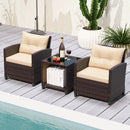 3 Piece Patio Sofa Set Wicker Chairs and Coffee Table with Storage-Beige by LJGDeals