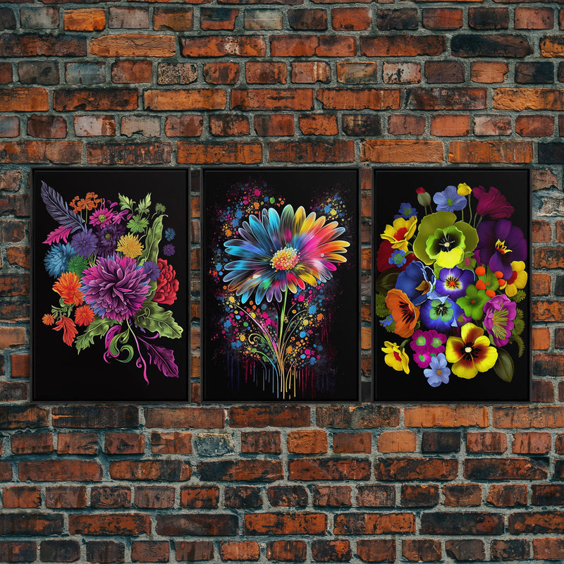 Beautiful Wildflowers Canvas Prints  - Set of 3 - Framed Wall Art- Wild Flowers - Mother's Day - Gift For Her - Floral / Botanical Art