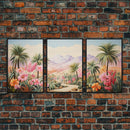 Landscape Wall Art, Flower Decor, Palm Trees Art, Mountain Art, Canvas Print, Wall Art, 3 Piece Wall Art, Gift For Couples, Home Wall Decor