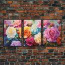 Floral Print, Roses, Flower Wall Art, Canvas Print, Set Of 3 Prints, Wall Art, 3 Piece Wall Art, Country Home Wall Art, Girls Room Decor