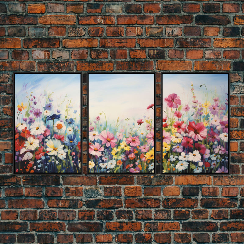 Wildflower Wall Art, Floral Print, Wildflower Meadow, Canvas Print, Set Of 3 Prints, Wall Art, 3 Piece Wall Art, Ranch House Decor, RV Decor