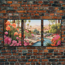 Floral Art Print, Palm Trees Art, Desert Wall Art, Mountain Art, Canvas Print, Wall Art, 3 Piece Wall Art, Gift For Coworker, Western Decor
