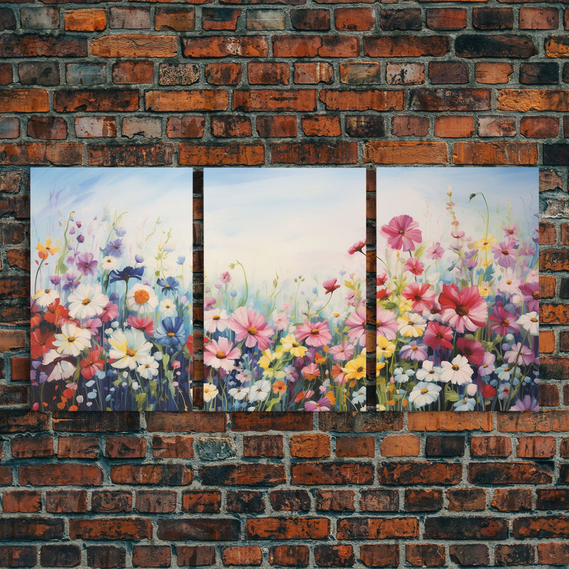 Wildflower Wall Art, Floral Print, Wildflower Meadow, Canvas Print, Set Of 3 Prints, Wall Art, 3 Piece Wall Art, Ranch House Decor, RV Decor