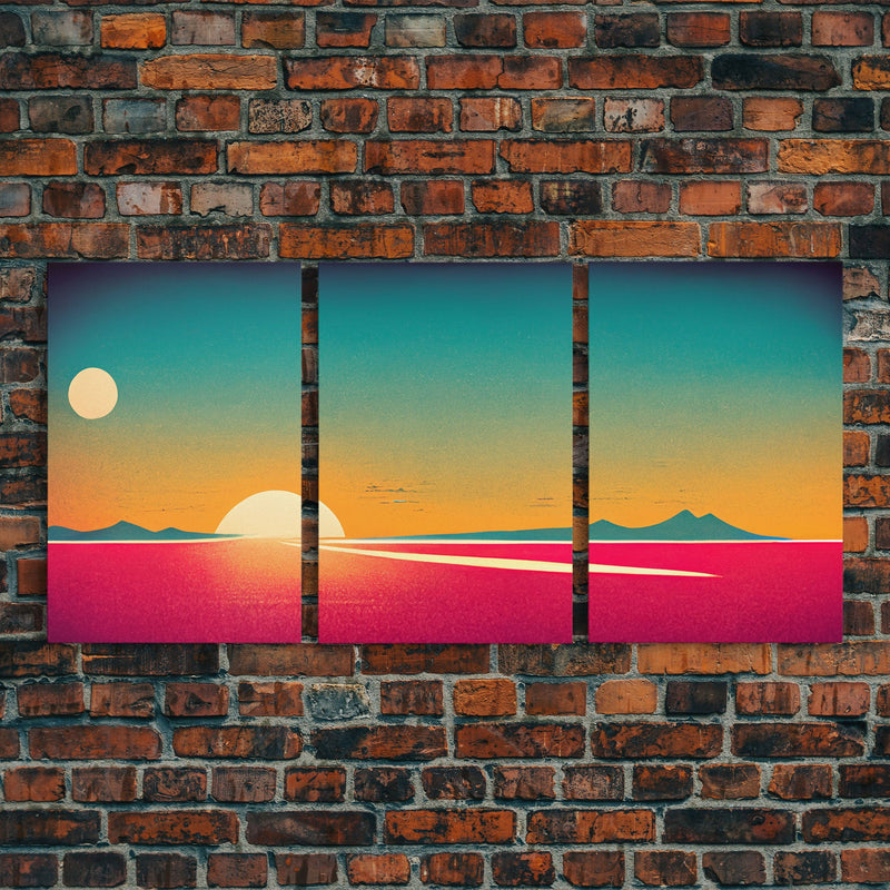 Art Deco Sunset, 3 Piece Wall Art, Ready To Hang Canvas Print, Cool Unique Living Room Wall Art Decor