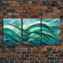 Emerald Green Wall Decor, Sea Green Ocean Waves Abstract, 3 Piece Canvas Decor, 3 Piece Wall Art, Ready To Hang Canvas Prints