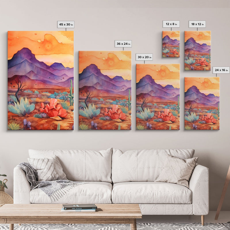 Black Framed 3 Piece Wall Art, Southwestern Desert Scene at Sunset, Minimalist Wall Art, MCM Style Midcentury Wall Decor, Above Sofa Art