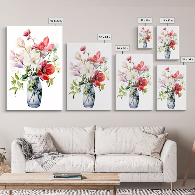 3 Piece Set, Cute Kawaii Floral Print, Flowers In Vases, Framed Wall Art, Canvas Print, Botanical Wall Decor, Boho Kitchen Art, French Art