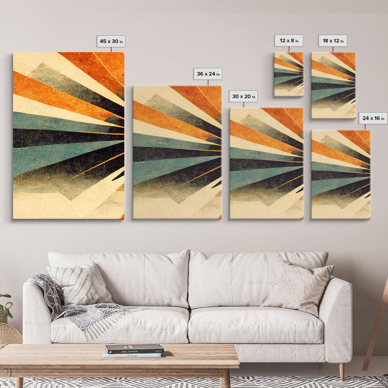 Abstract Midcentury Modern Sunburst, Art Deco Style art, sun with rays, sun burst, boho style, 3 Piece Wall Art, Ready To Hang Canvas Print