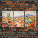 Southwestern Desert Landscape 3 Piece Canvas Prints, Painting, Minimalist Art, Decor, Wall Decor, Wallpaper, Midcentury Modern Western Decor
