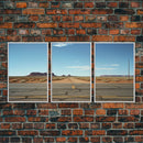 Historic Route 66 Photography 3 Piece Print, Framed Canvas Art, Blue Skies Over Arizona Route 66 Wall Decor, Wall Art