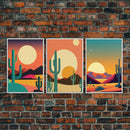 Desert Art, Desert Prints, Trendy Wall Prints, Framed Canvas Art, 3 Piece Wall Prints, Southwestern Decor, Primitive Cactus Art, Arizona Art