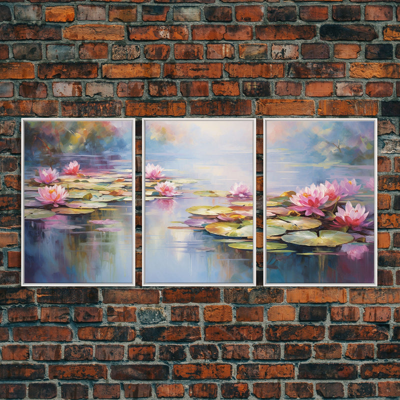 Water Lily Art, Lotus Wall Print, Lake Wall Art, Canvas Print, Wall Art, 3 Piece Wall Art, Botanical Art Print, Boho Wall Art, Kitchen Art