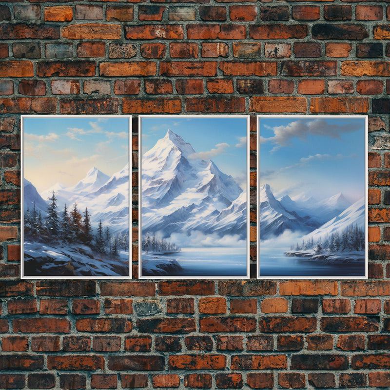 Winter Landscape, Lake Wall Art, Mountains Print, Winter Print, Canvas Print, Wall Art, 3 Piece Wall Art, College Dorm Decor, Kitchen Art