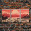 Ocean Wall Art, Ocean Waves, Mountains Print, Sunset Print, Canvas Print, Wall Art, 3 Piece Wall Art, Retro Wall Decor, Seascape Wall Art