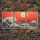 Japanese Wall Art, Ocean Waves, Asian Art, Sunset Art, Canvas Print, Wall Art, 3 Piece Wall Art, Above Bed Art, Southern Wall Art, RV Decor