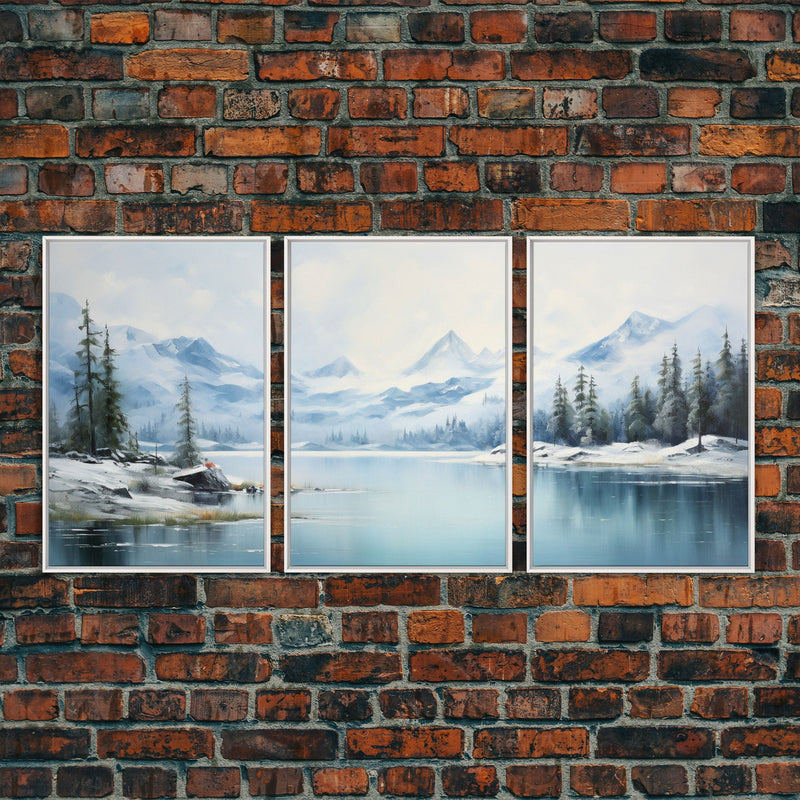 Winter Wall Decor, Lake Wall Art, Mountains Art, Canvas Print, Butterflies, Wall Art, 3 Piece Wall Art, Home Office Art, Camper Wall Decor