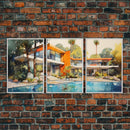 Architecture Print, Mid-century House Art,  Canvas Print, Wall Art, 3 Piece Wall Art, Real Estate Gift, Family Room Art, Entryway Prints