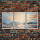 Landscape Beach Ocean Art, Canvas Print, Extra Large 3 Piece Art Beach Painting, Minimalist Abstract Coastal Beautiful Dining Room Art